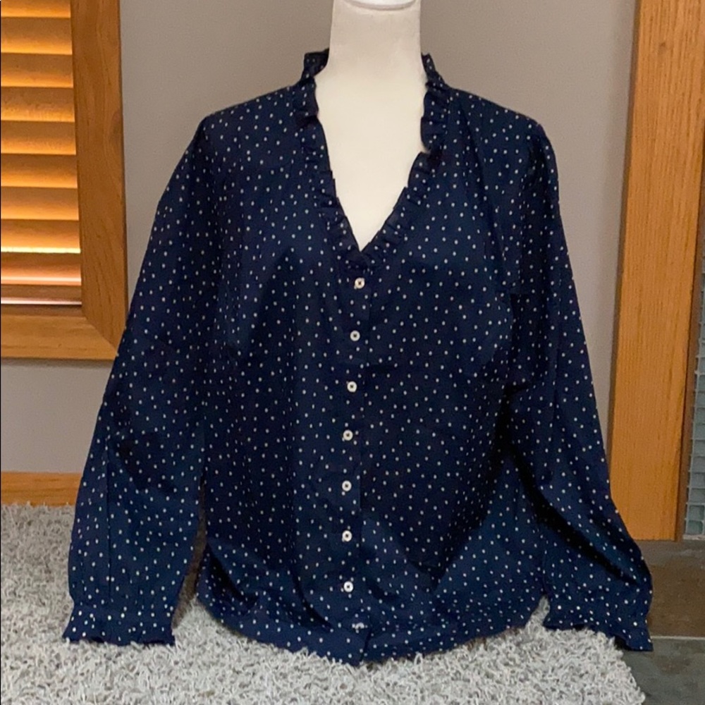 Boden polka dots cotton ruffle blouse US 14
